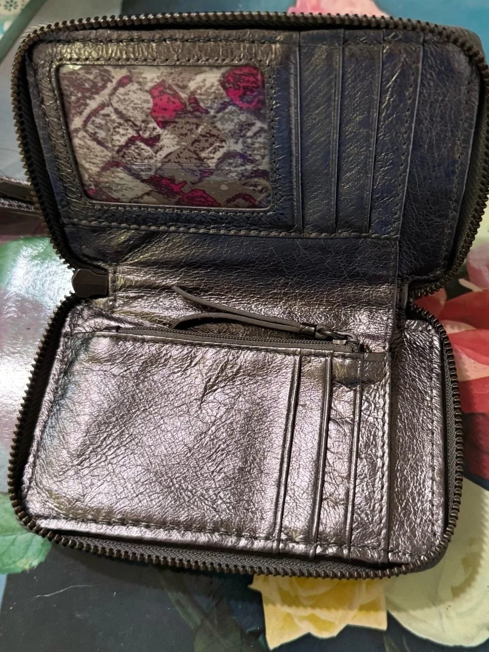 Elliott Lucca Metallic Silver Woven Zip Phone Wallet